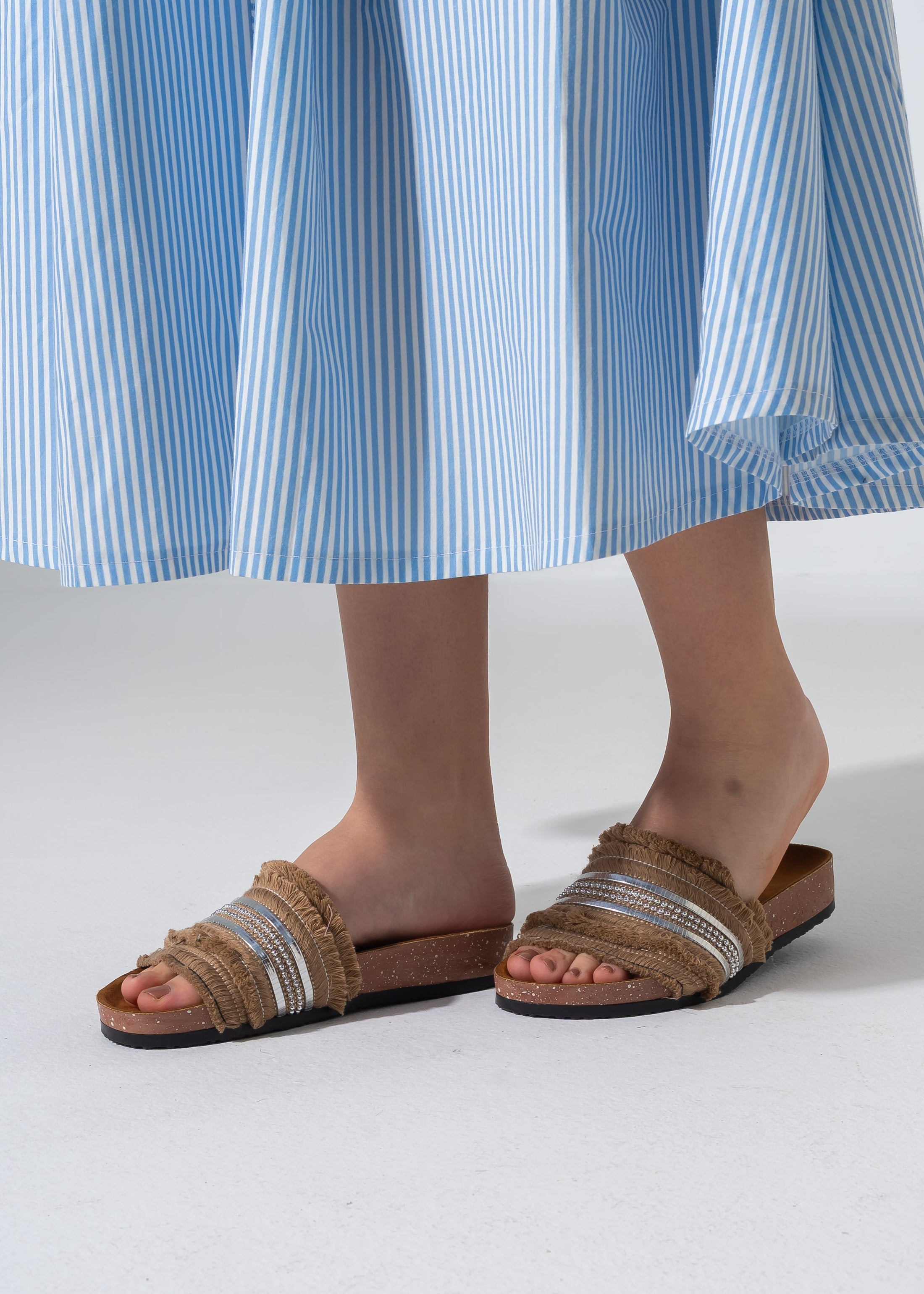 Tassel Trim Sliders - CAFE