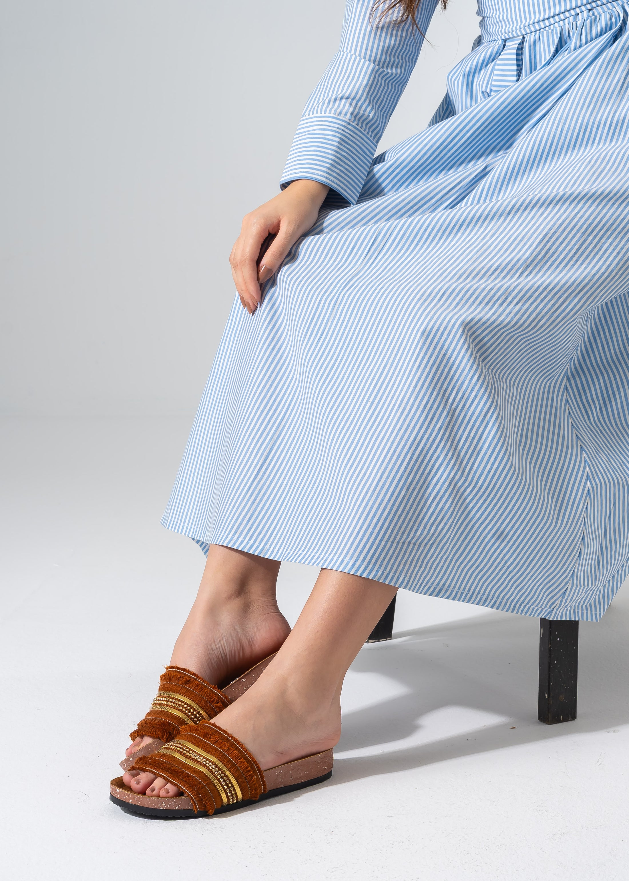 Tassel Trim Sliders - CAMEL