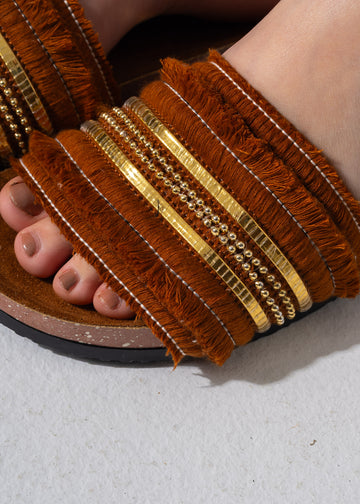 Tassel Trim Sliders - CAMEL