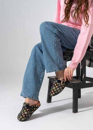 Boho Geometric Clogs - BLACK