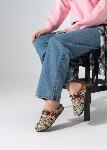 Boho Geometric Clogs - MARRON