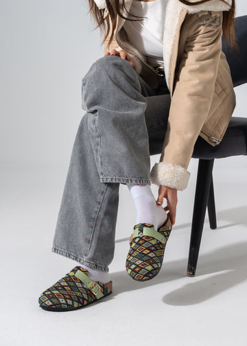 Boho Geometric Clogs - DARK GREEN