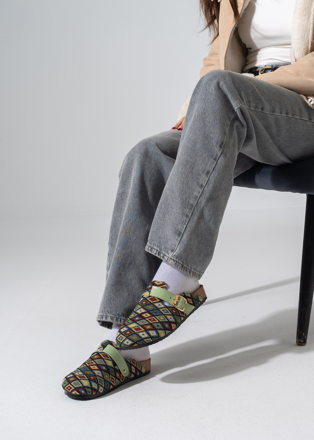 Boho Geometric Clogs - DARK GREEN