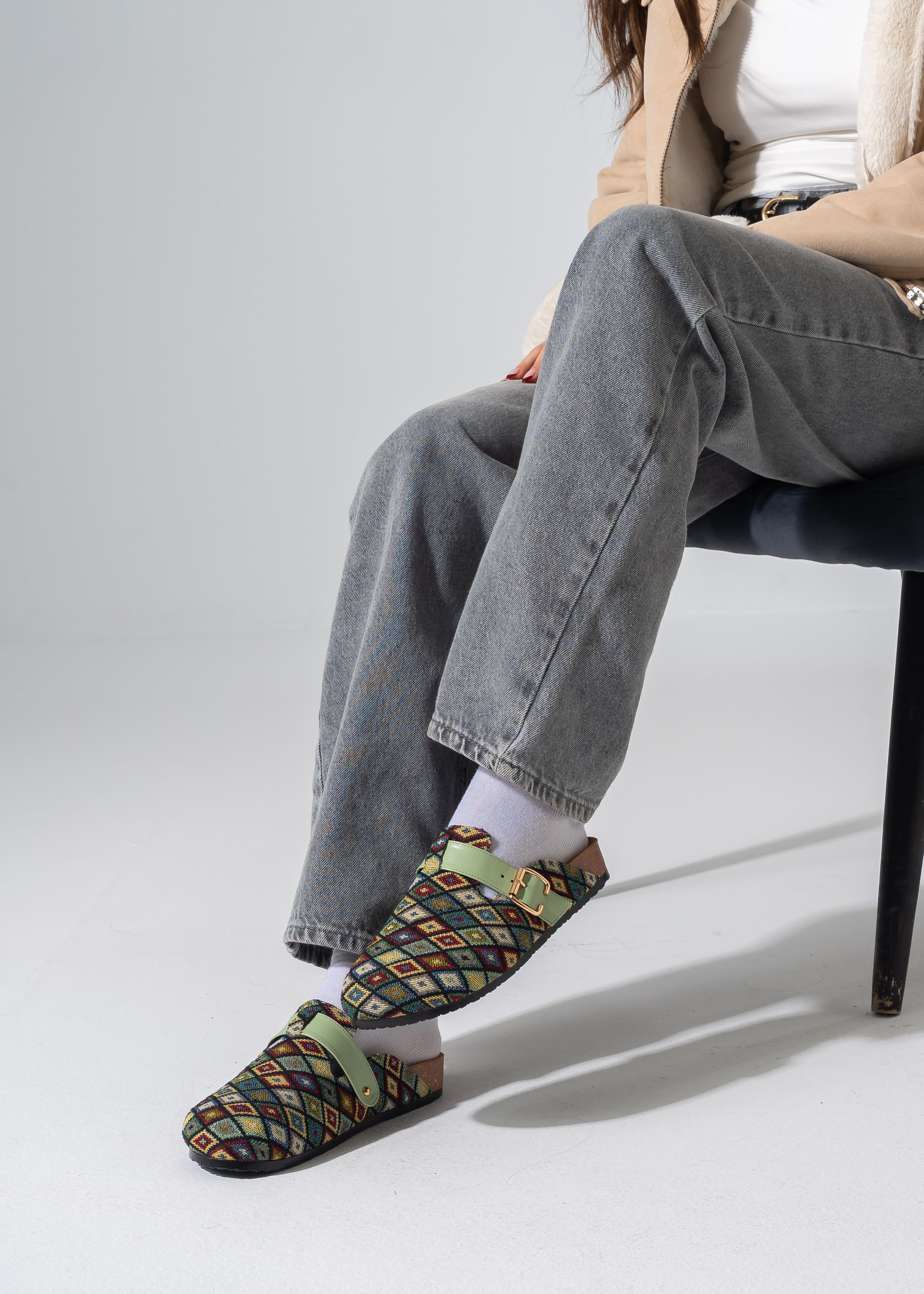 Boho Geometric Clogs - DARK GREEN