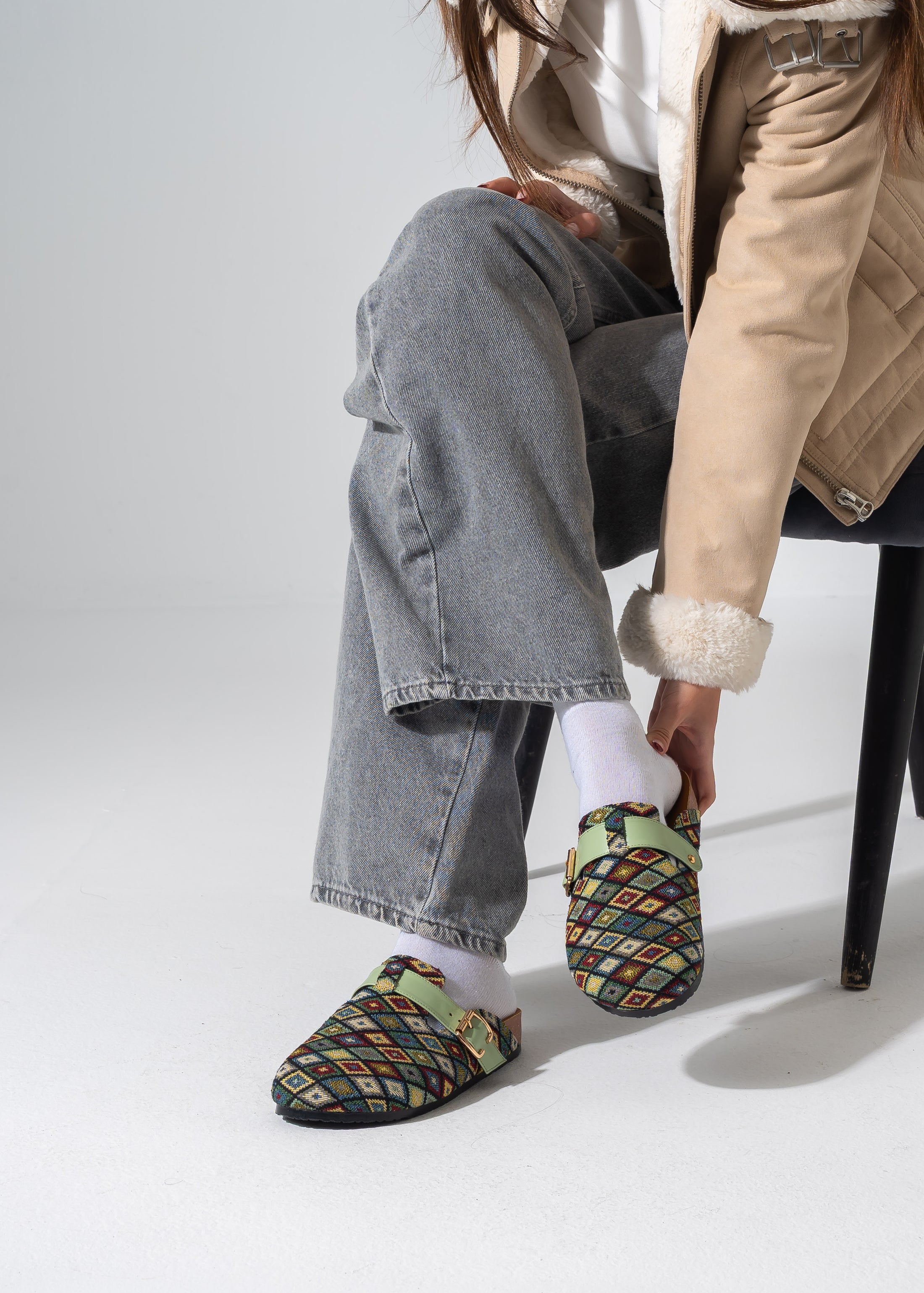 Boho Geometric Clogs - DARK GREEN