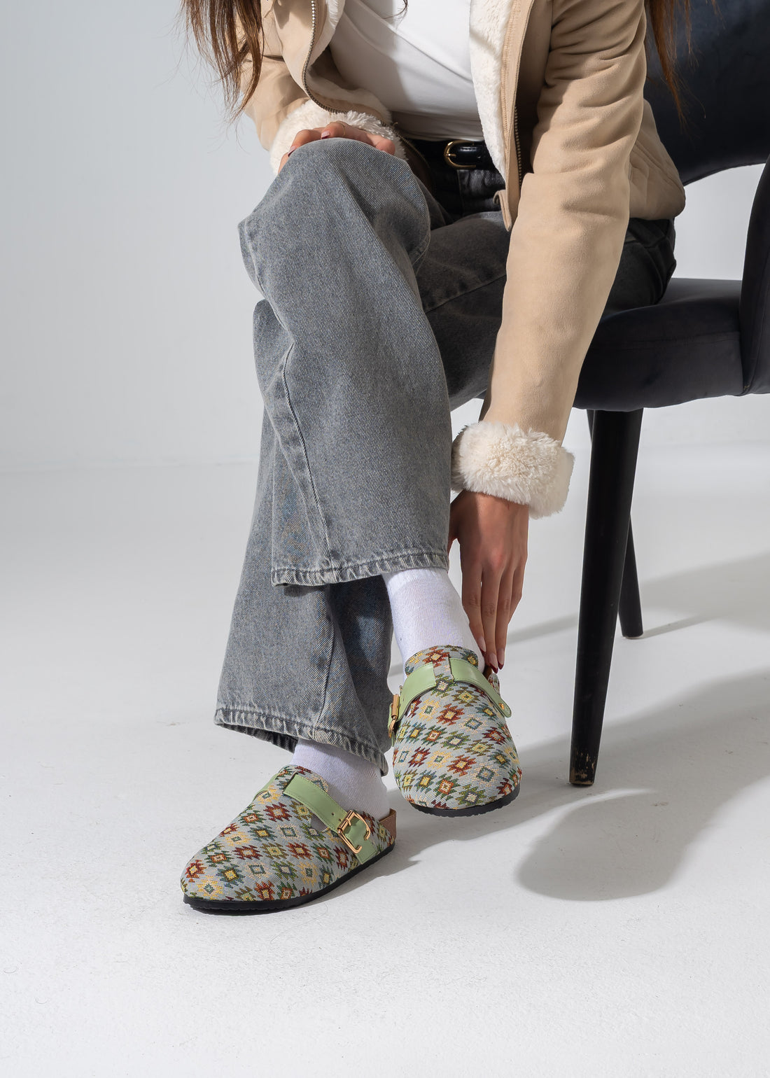 Boho Geometric Clogs - LIGHT GREEN