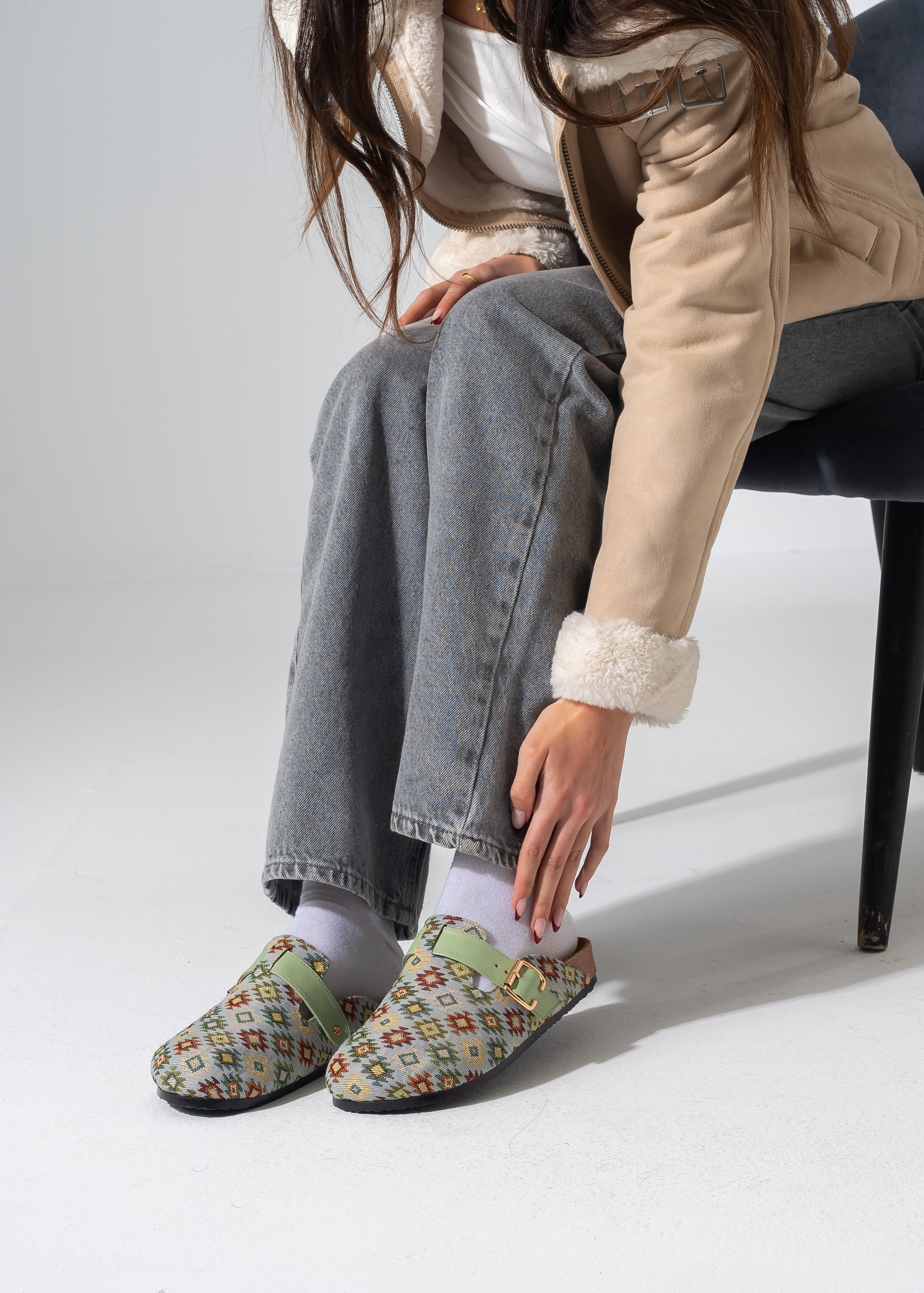Boho Geometric Clogs - LIGHT GREEN