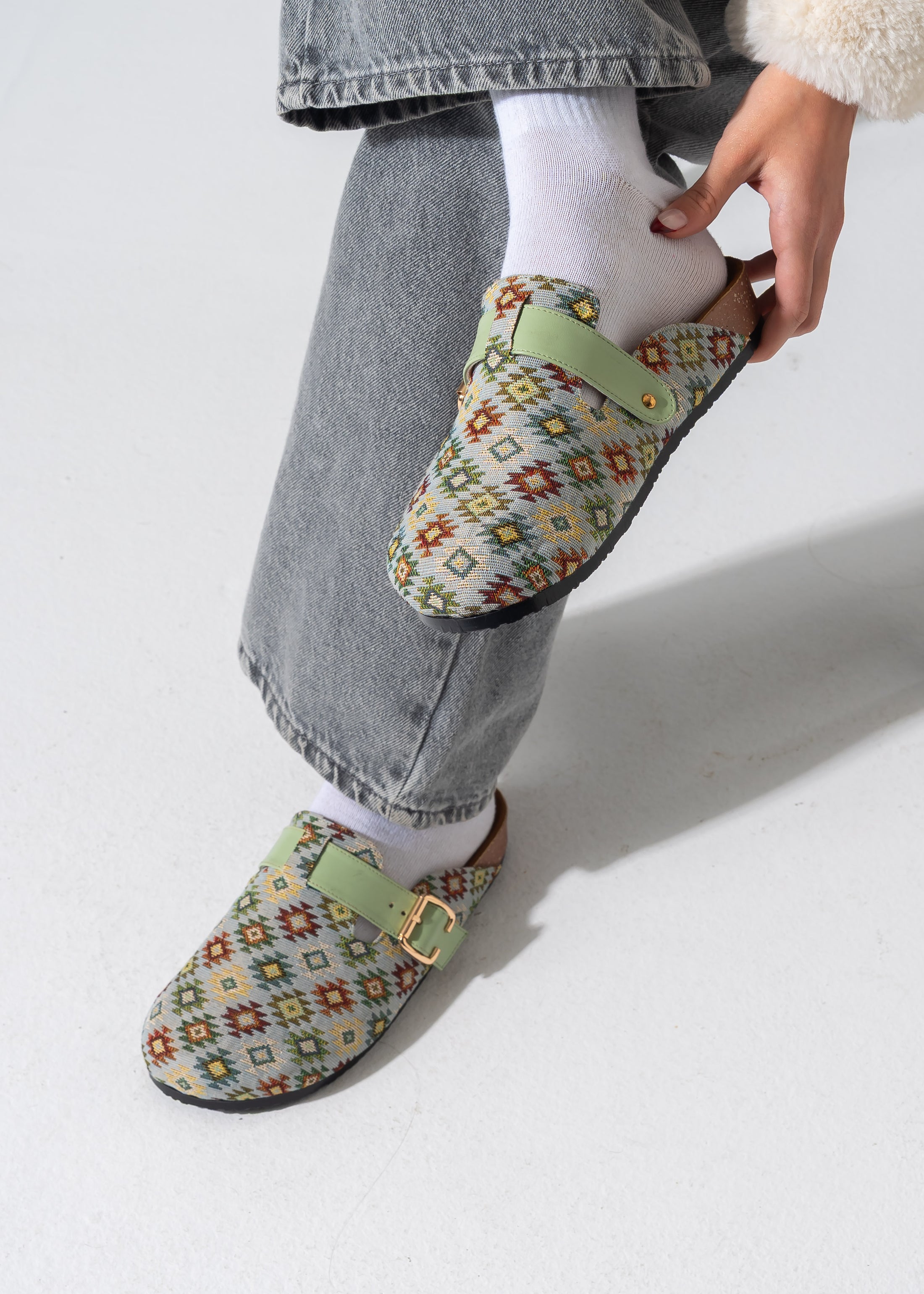 Boho Geometric Clogs - LIGHT GREEN