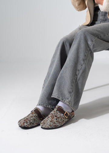 Textured Buckle Clogs - BROWN