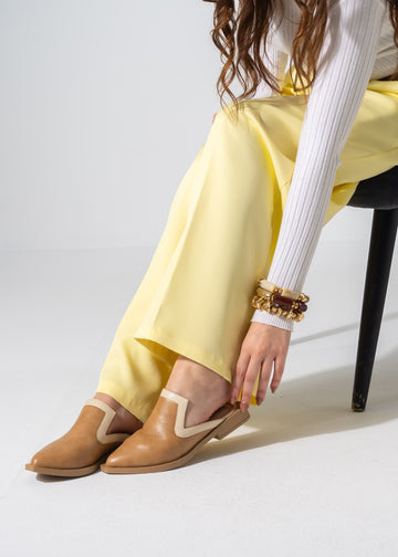 Textured Slip-on Mules - CAFE