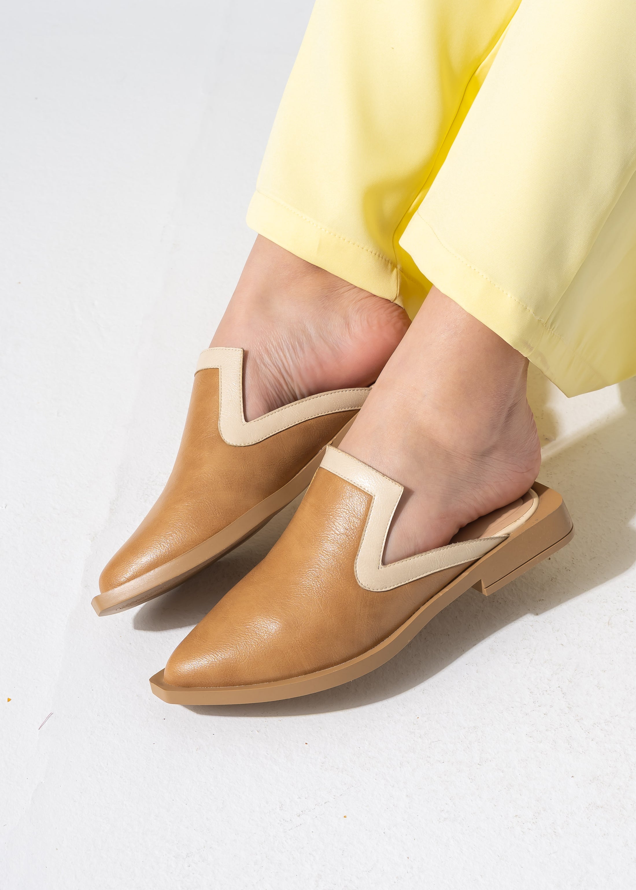 Textured Slip-on Mules - CAFE