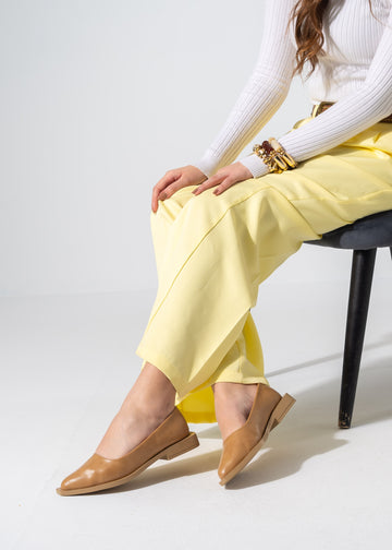 Sleek Pointed-Toe Flats - CAFE