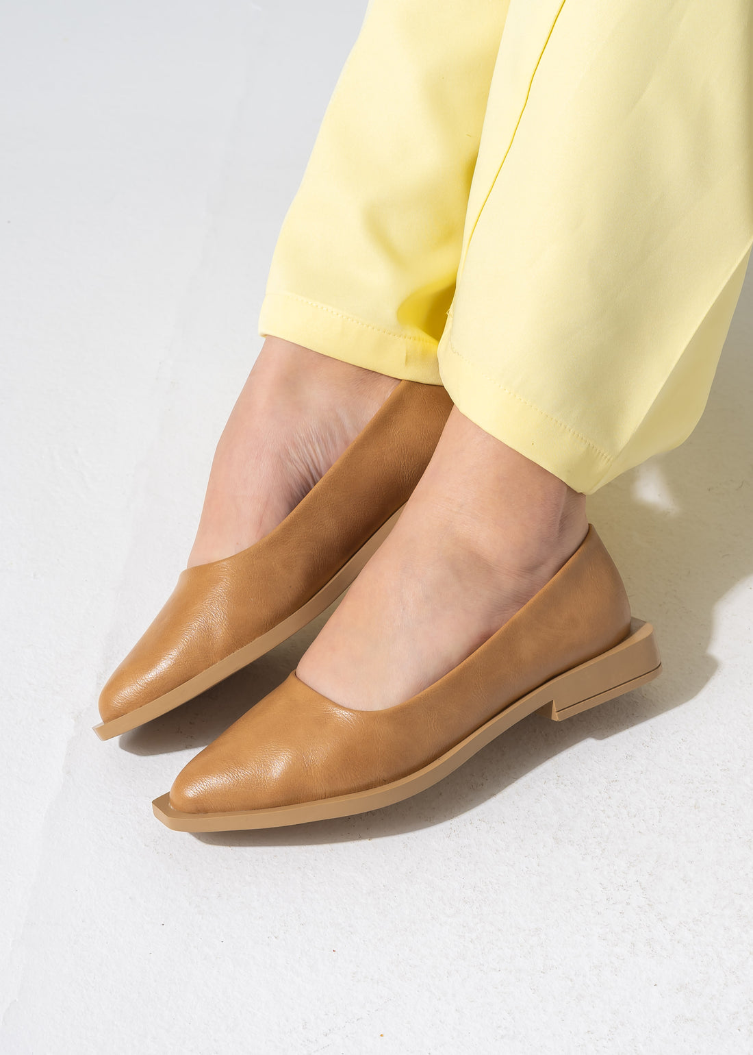 Sleek Pointed-Toe Flats - CAFE