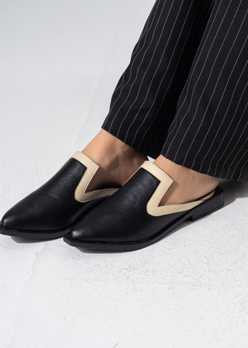 Textured Slip-on Mules - BLACK