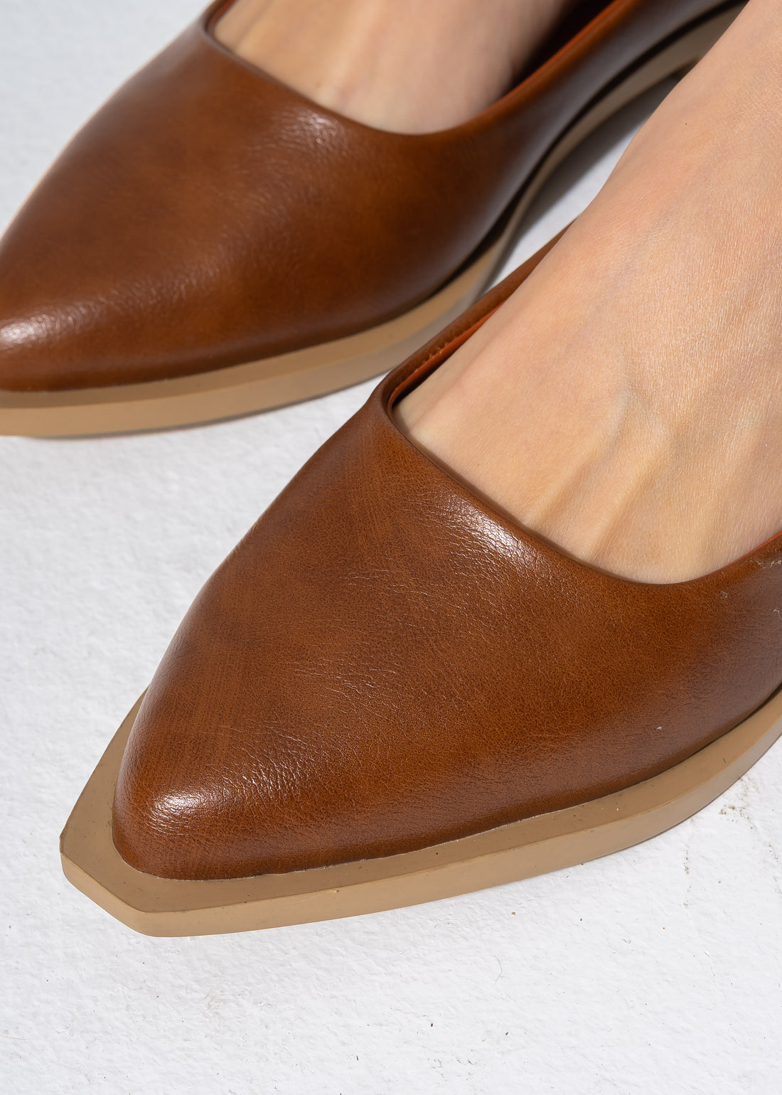 Sleek Pointed-Toe Flats - CAMEL