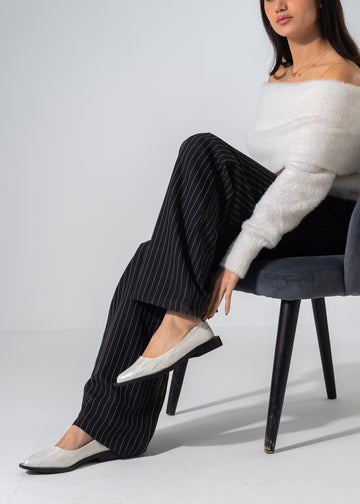 Snakeskin Pointed Flats - WHITE