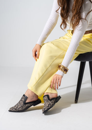 Luxe Patterned Slip-On Mules - BLACK