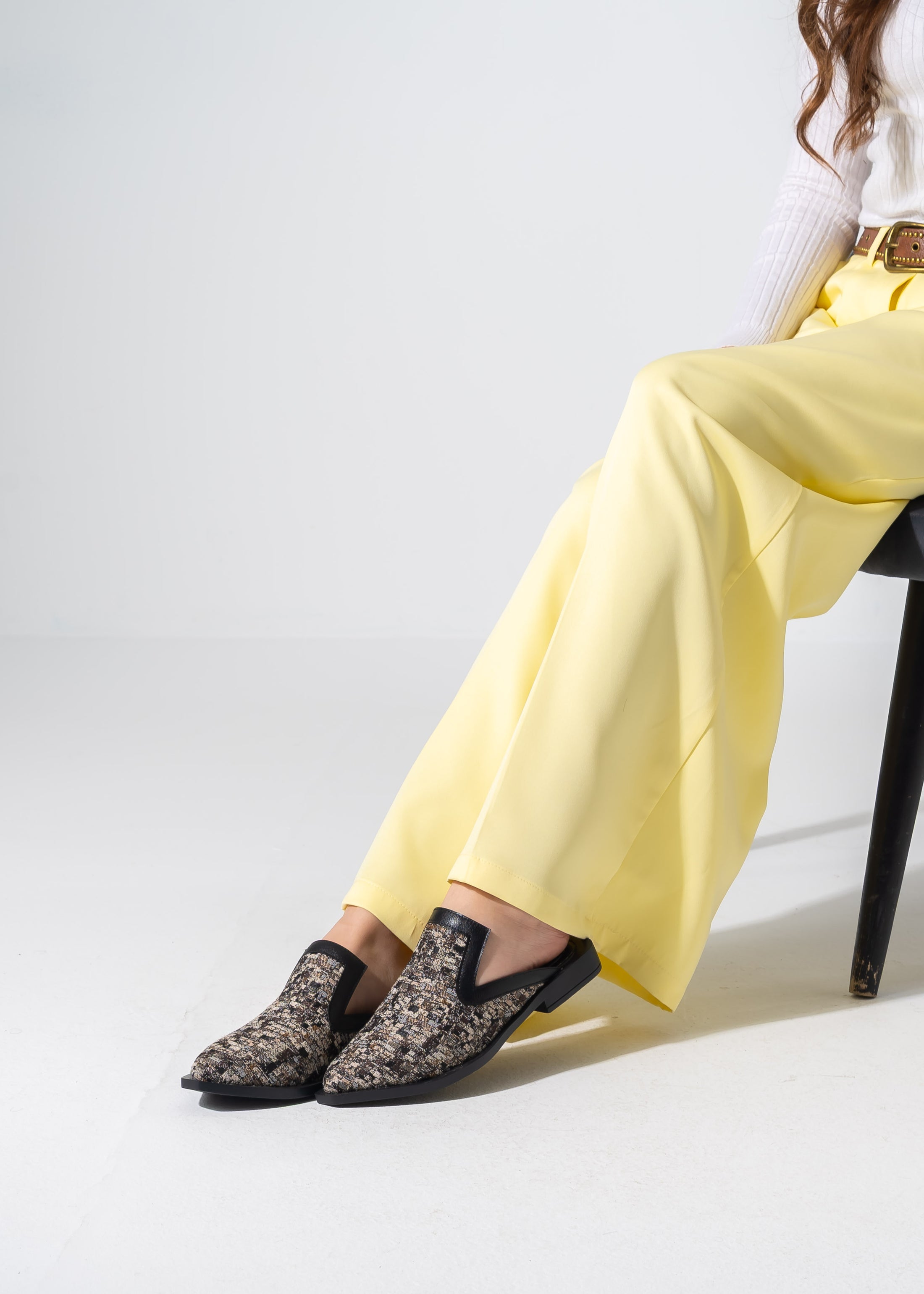 Luxe Patterned Slip-On Mules - BLACK