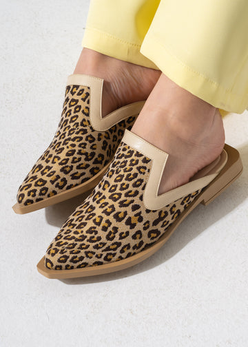V-Cut Leopard Mules - BEIGE