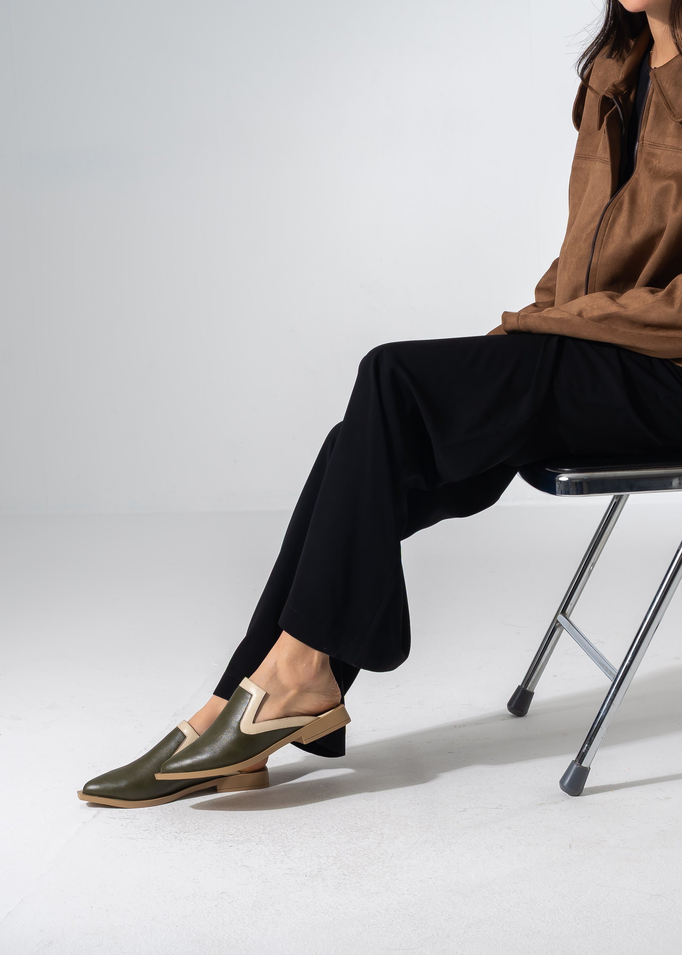 Textured Slip-on Mules - OLIVE