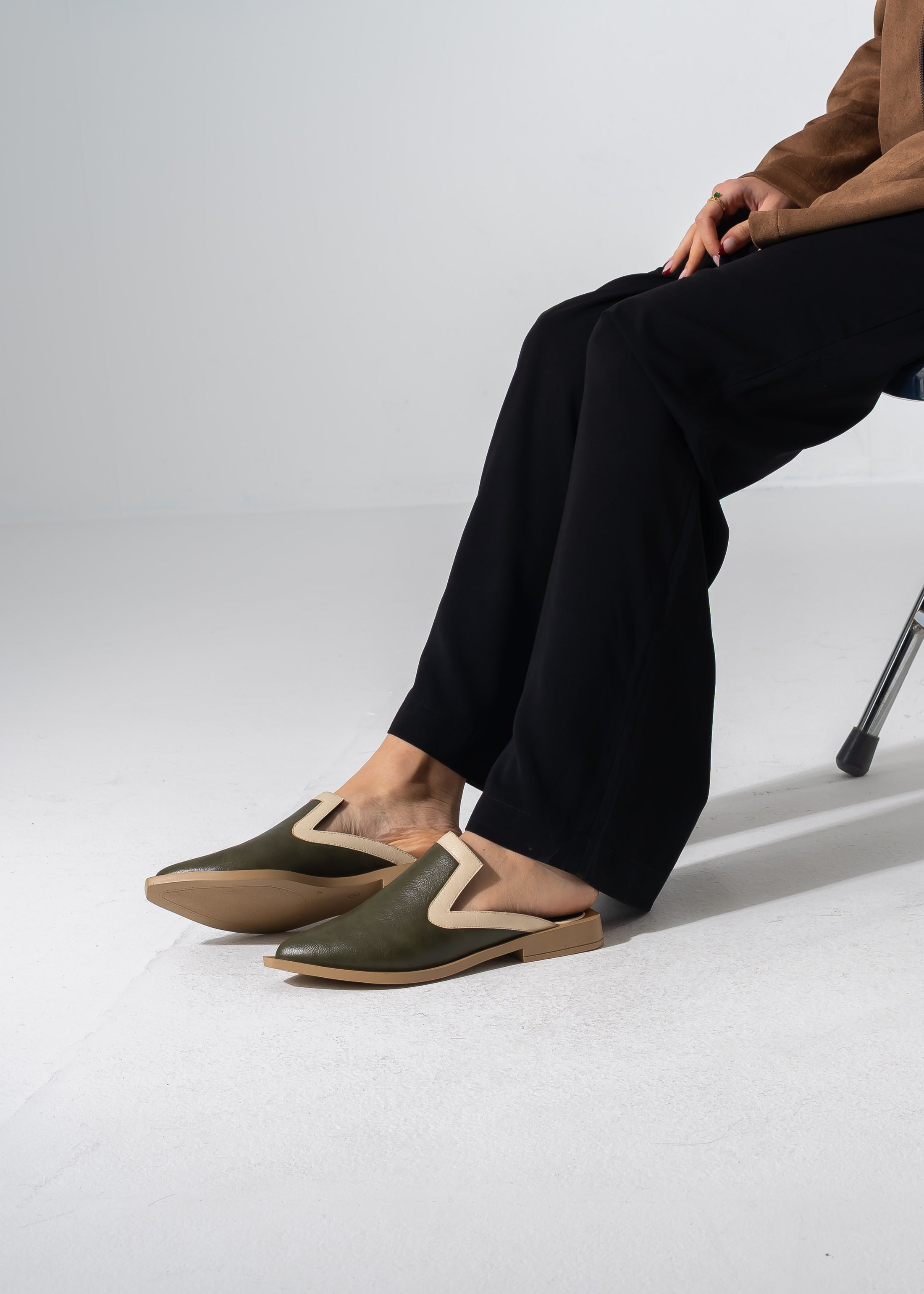 Textured Slip-on Mules - OLIVE
