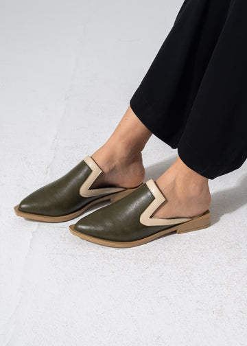 Textured Slip-on Mules - OLIVE