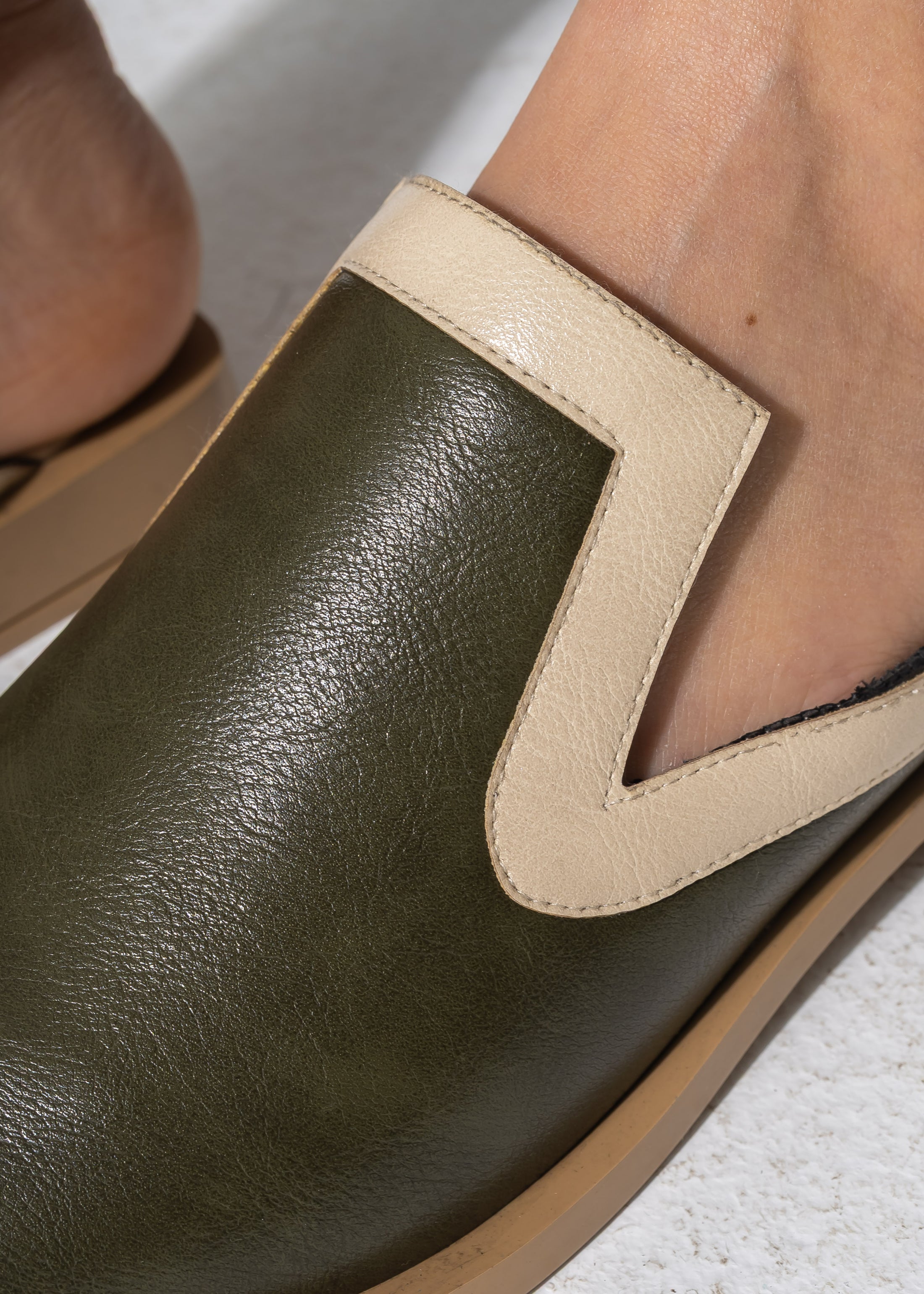 Textured Slip-on Mules - OLIVE