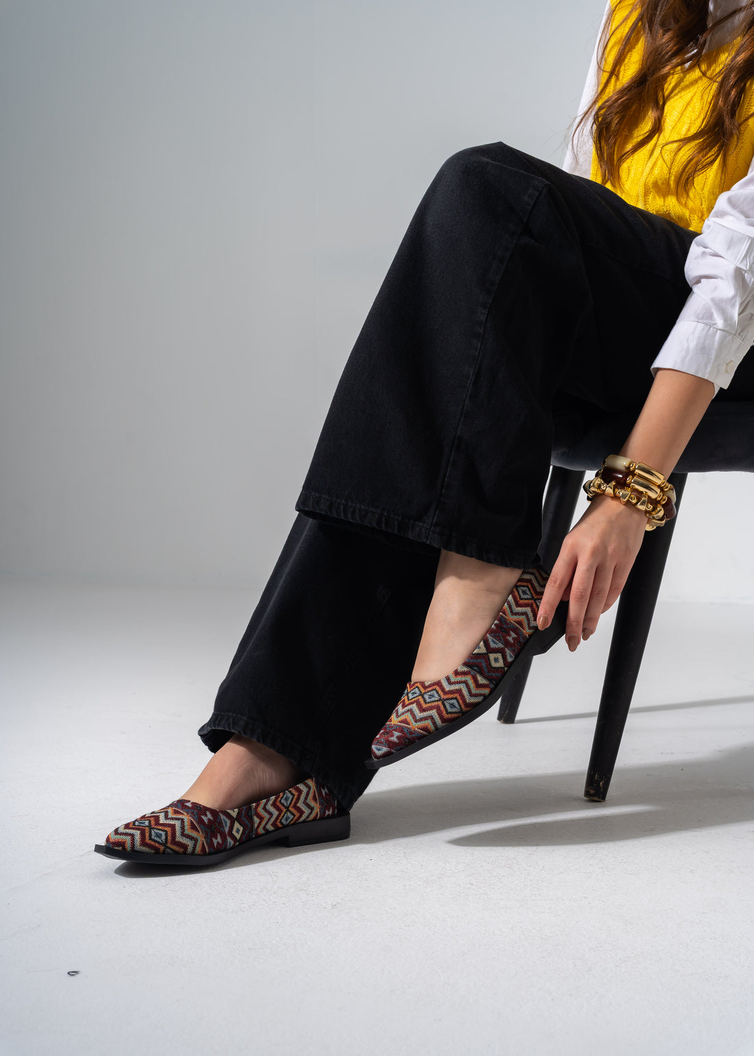 Boho Geometric Flats - BLACK