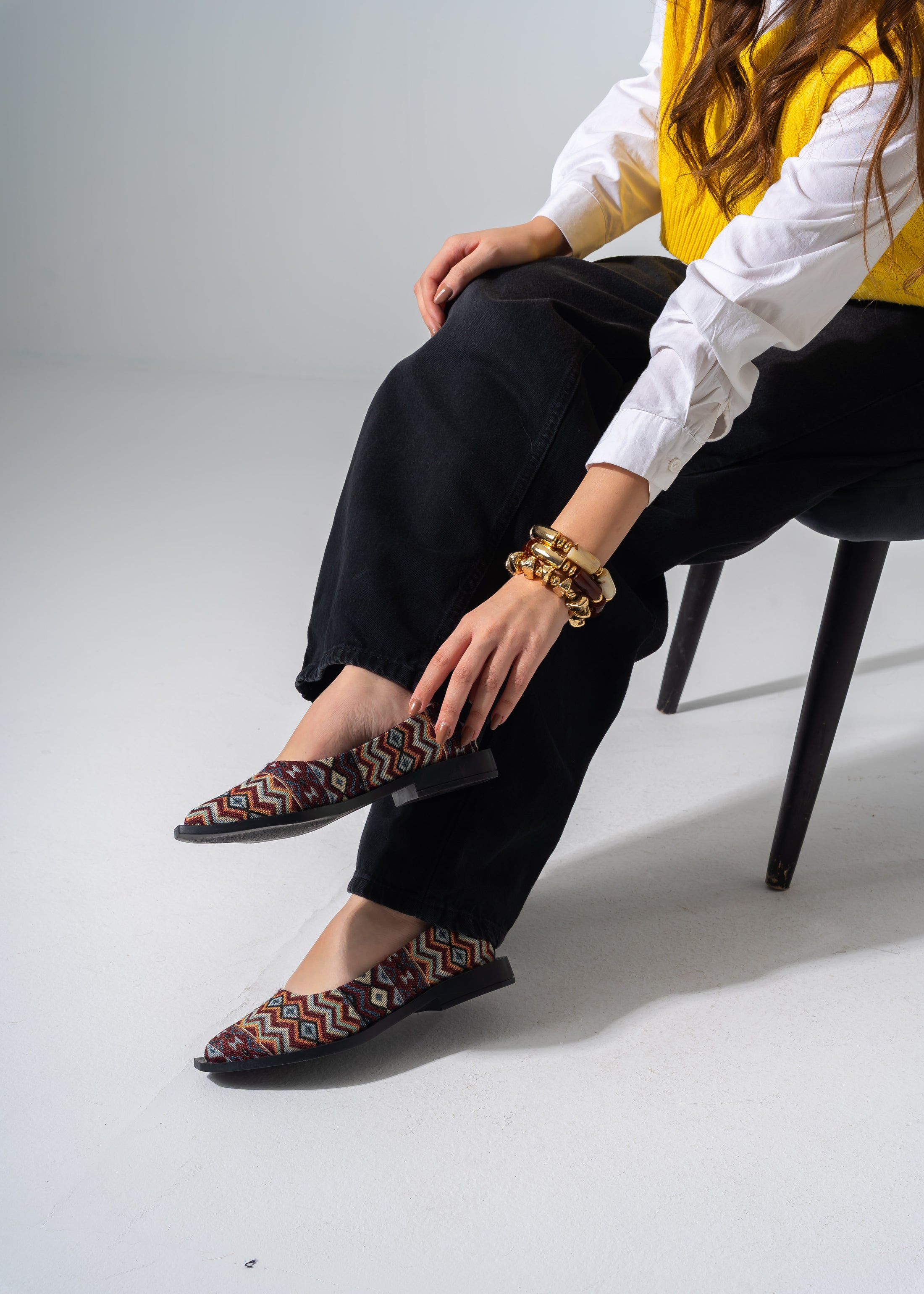Boho Geometric Flats - BLACK
