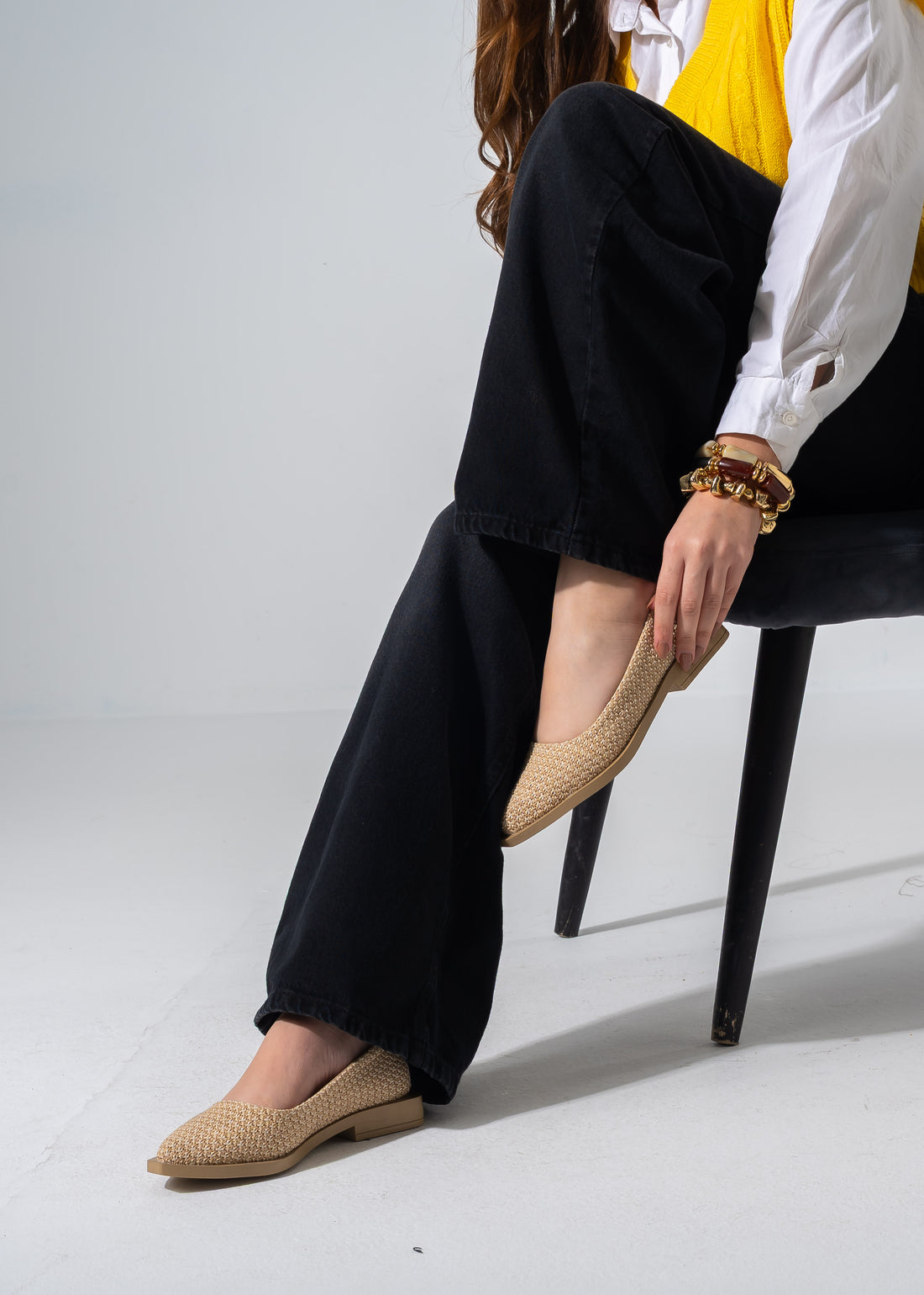 Pointed Straw Flats - BEIGE