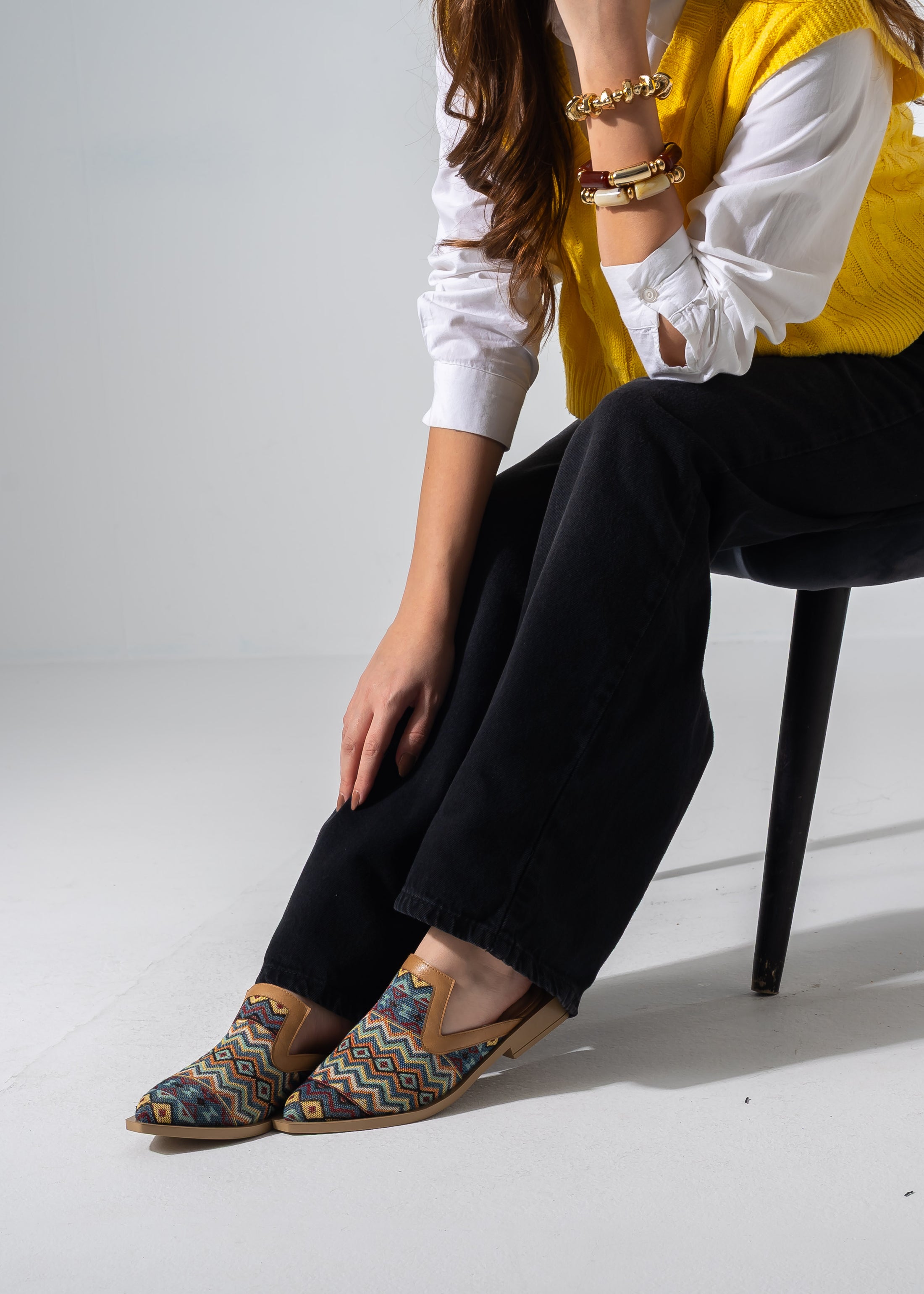 Mixed-Finish Pointed Mules - CAFE