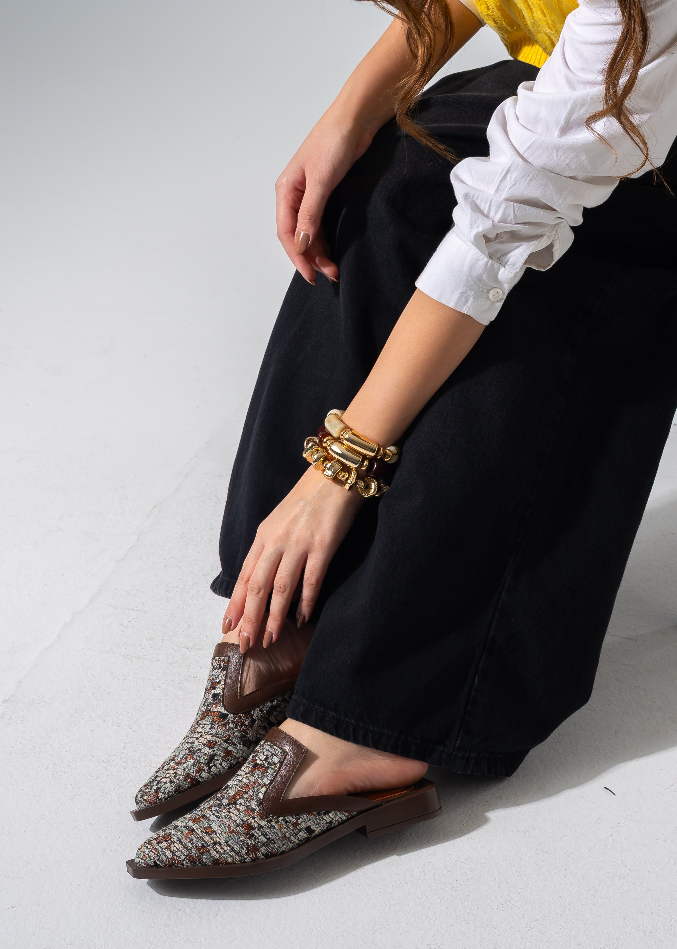 Luxe Patterned Slip-On Mules - BROWN