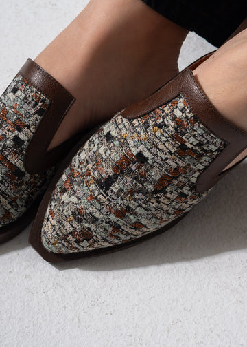 Luxe Patterned Slip-On Mules - BROWN