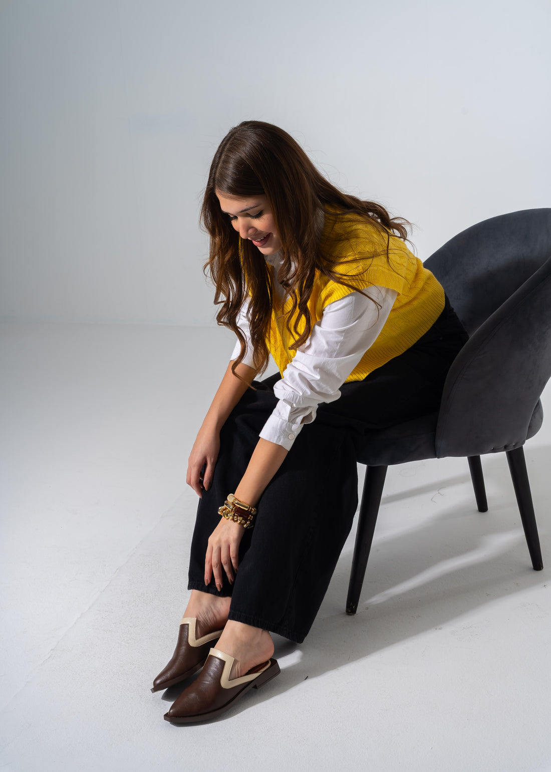 Textured Slip-on Mules - BROWN