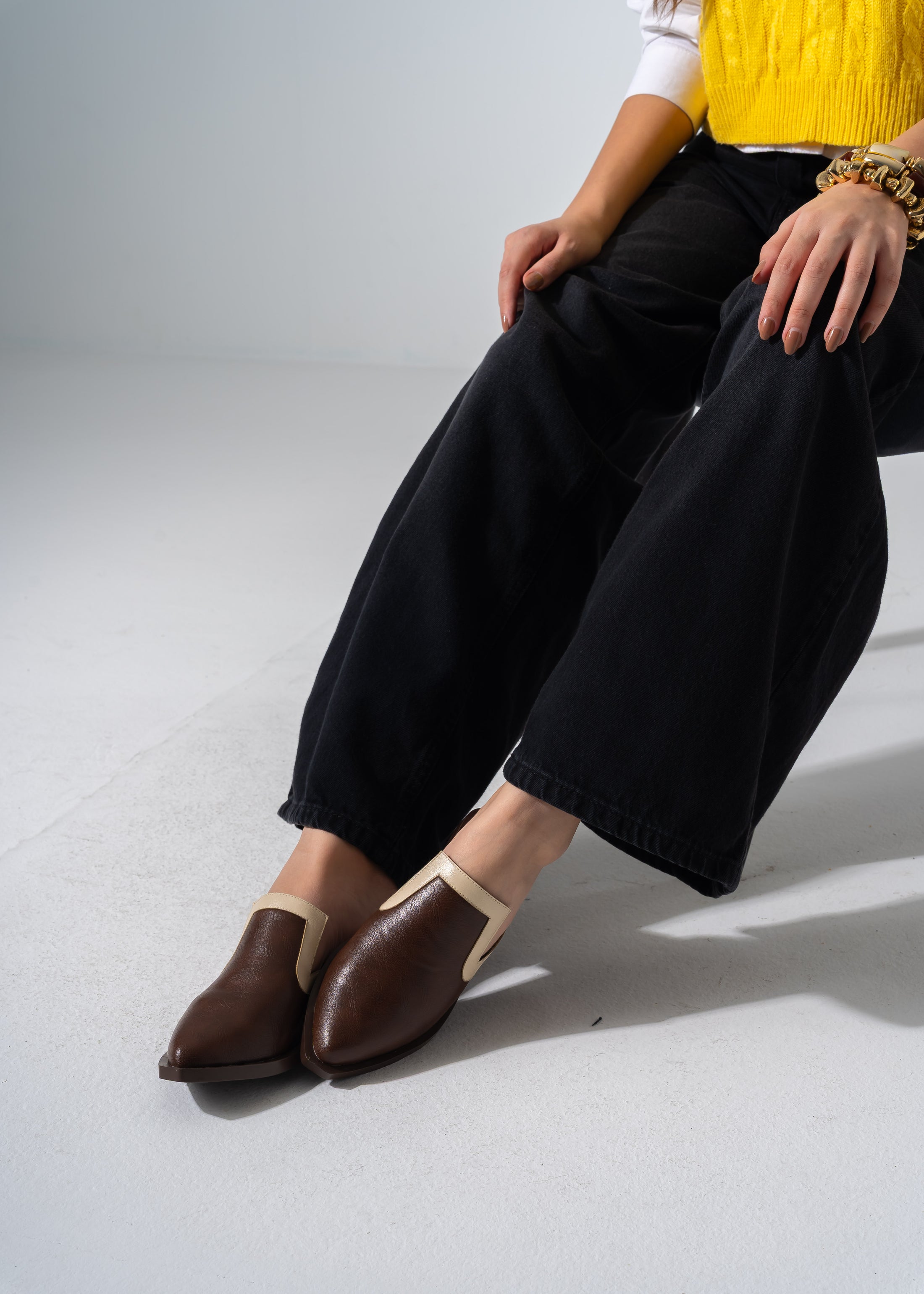 Textured Slip-on Mules - BROWN