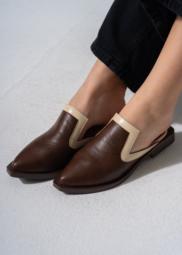 Textured Slip-on Mules - BROWN