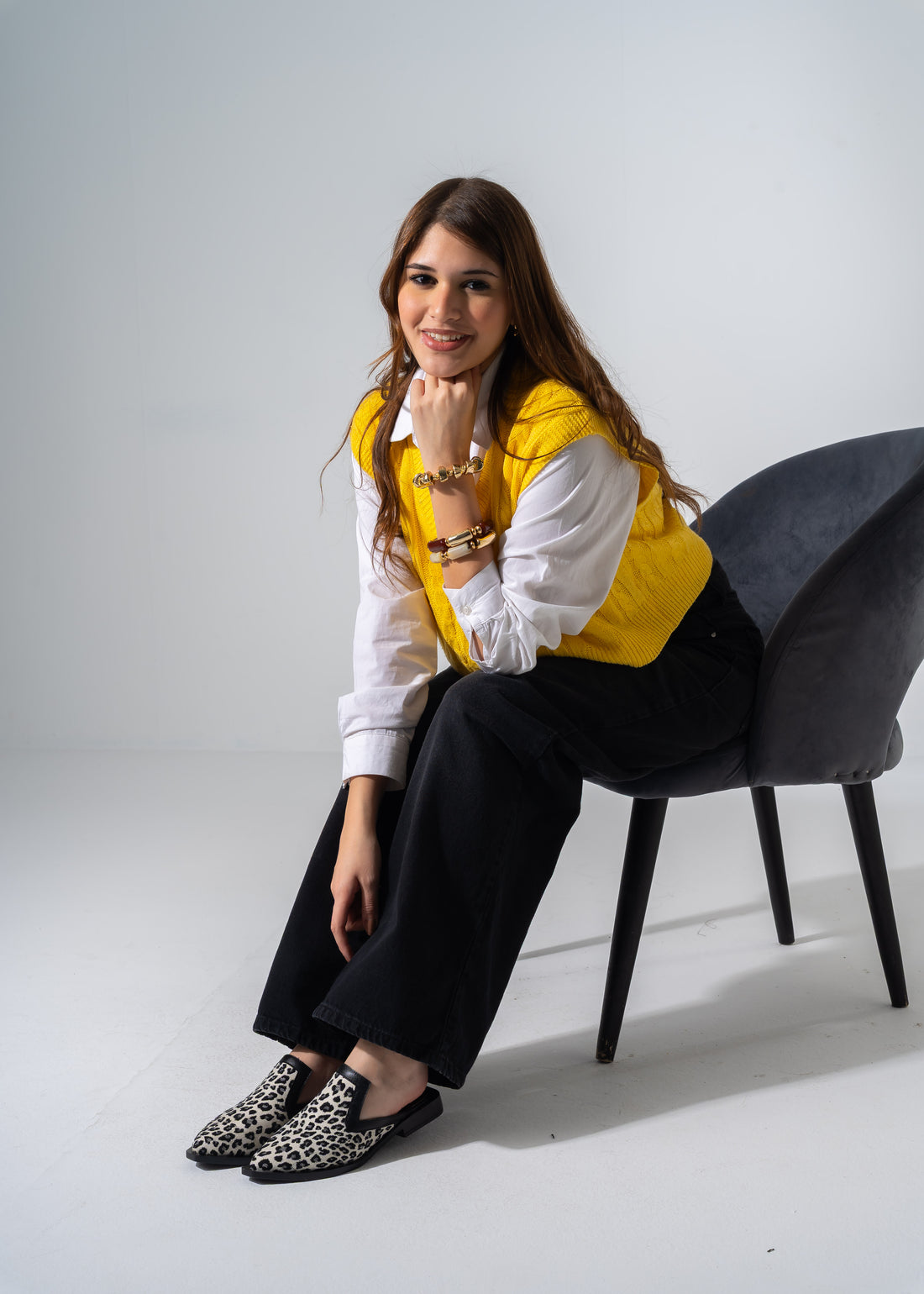 V-Cut Leopard Mules - BLACK