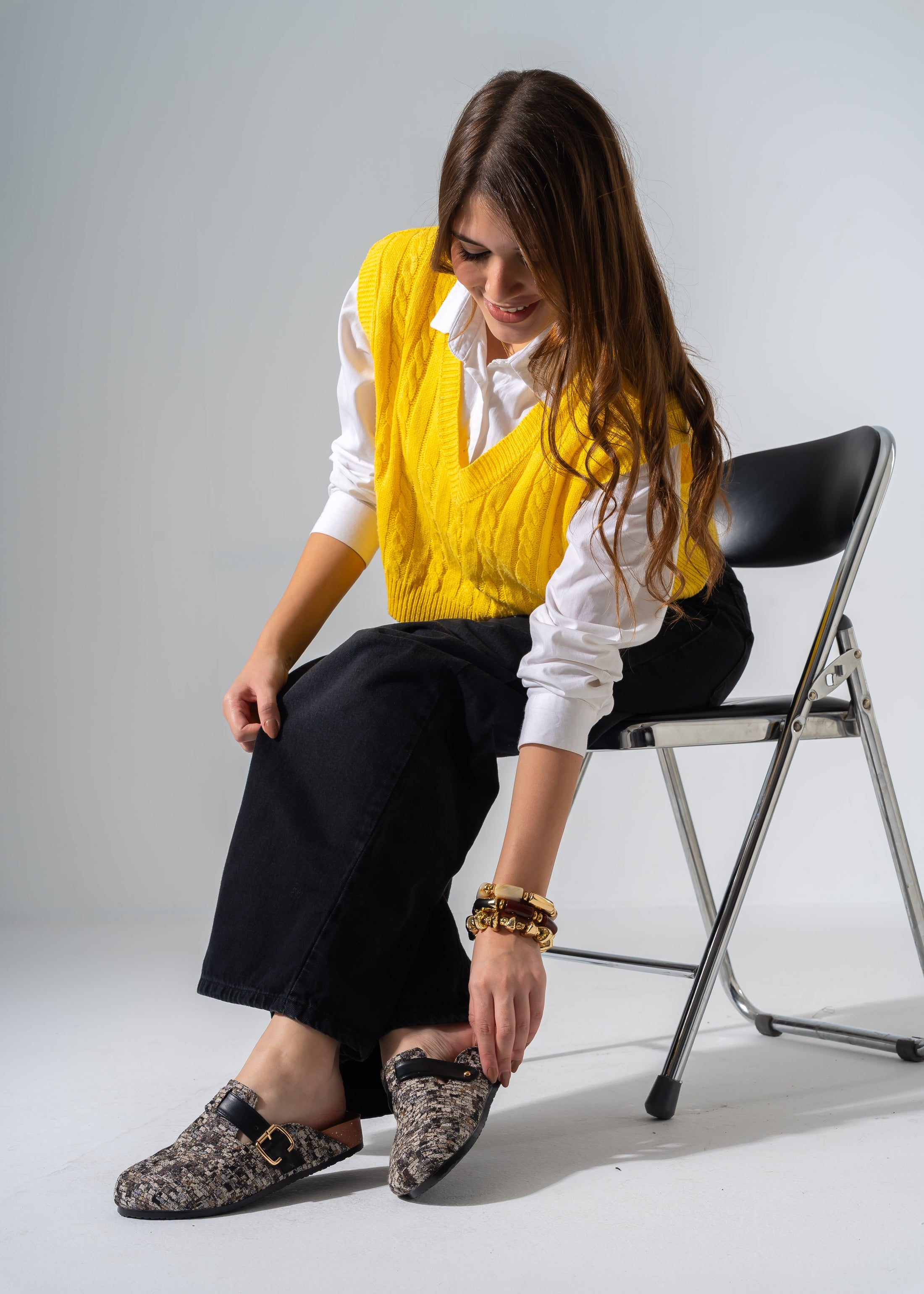 Textured Buckle Clogs - BLACK