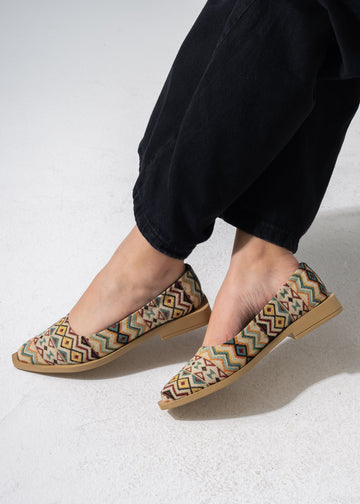Boho Geometric Flats - BEIGE