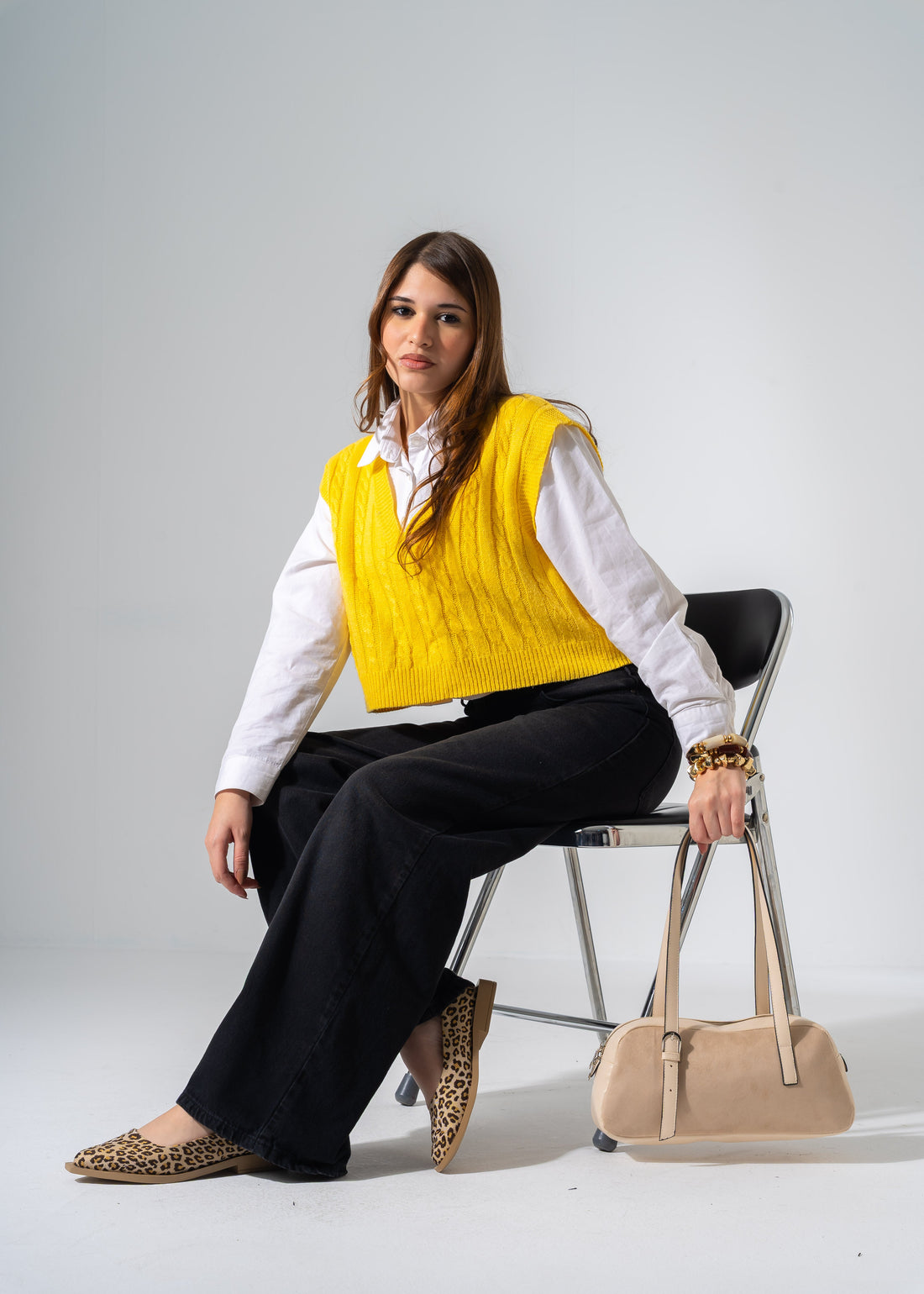 Suede-Panel Bowling Bag-beige