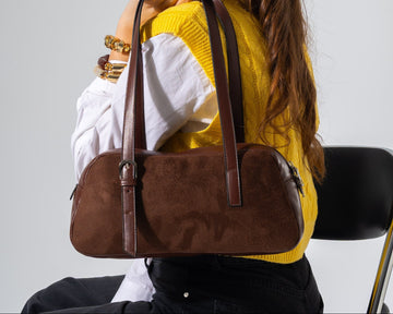 Suede-Panel Bowling Bag-brown