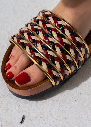 Multi-Strap Ethnic Slides - MARRON