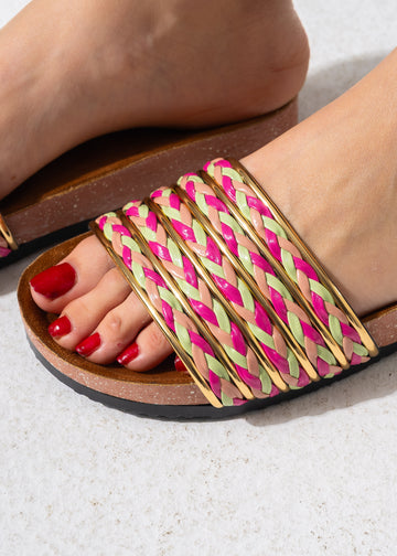 Multi-Strap Ethnic Slides - PINK