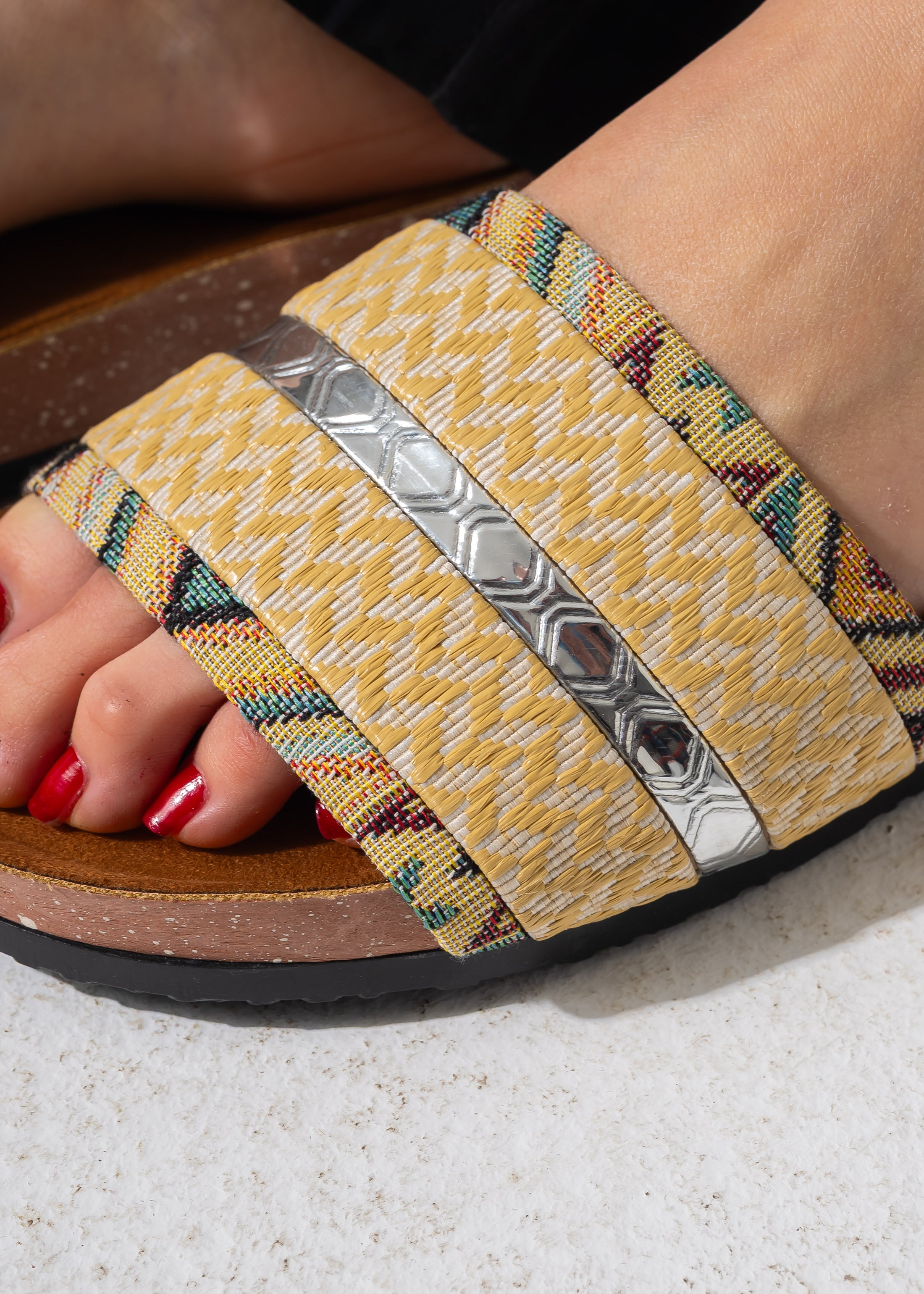 Tapestry Metallic Slides - YELLOW