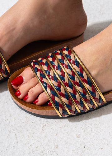 Multi-Strap Ethnic Slides - DARK BLUE