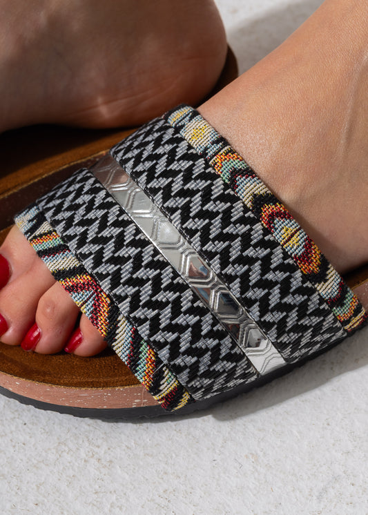 Tapestry Metallic Slides - BLACK