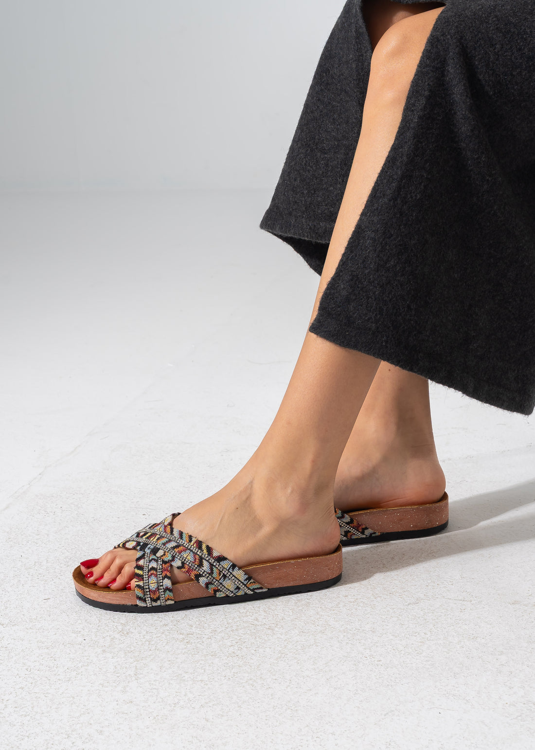Crystal Boho Slipper - BLACK
