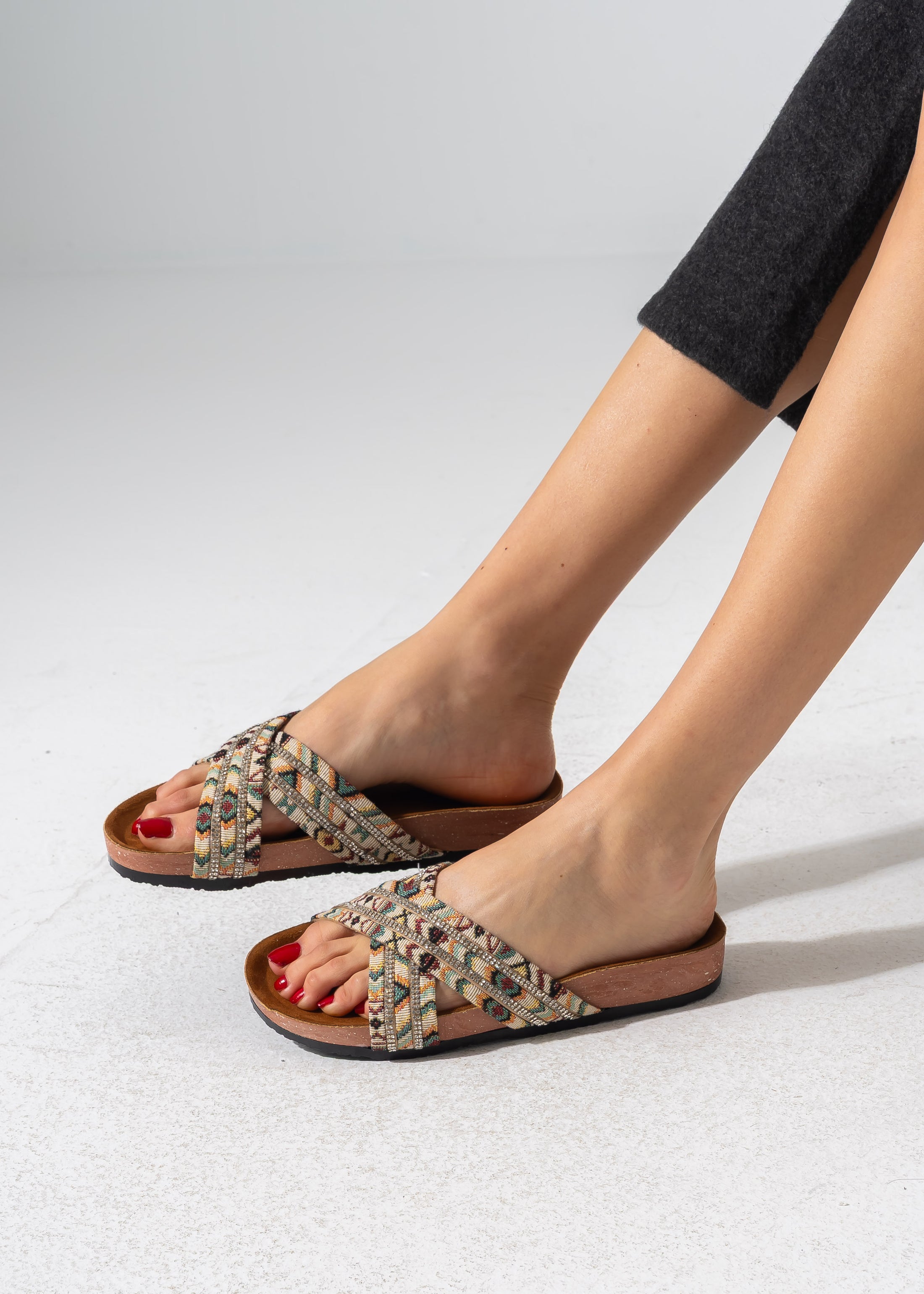 Crystal Boho Slipper - BEIGE