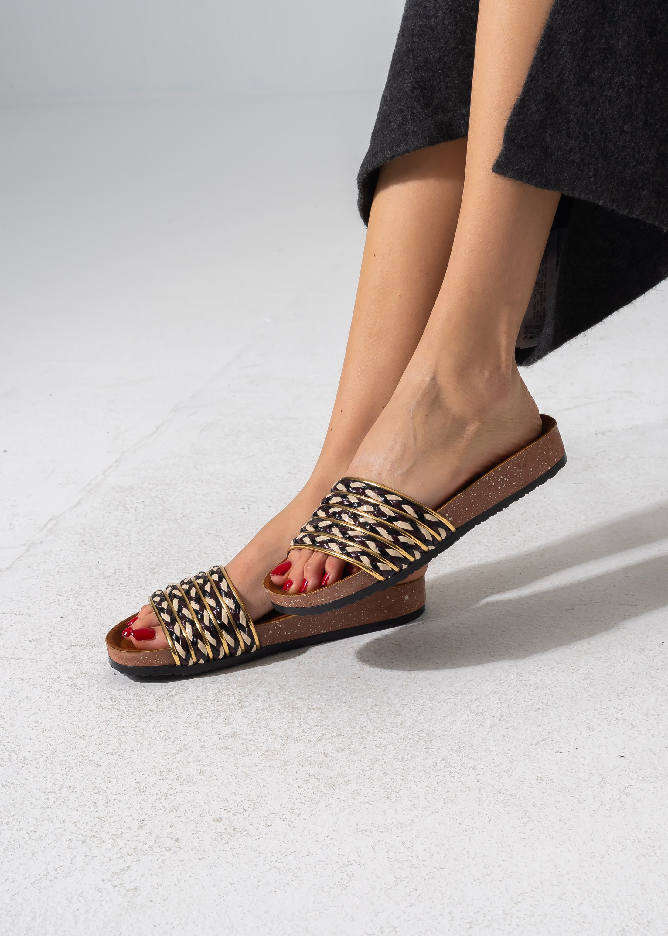 Multi-Strap Ethnic Slides - BLACK