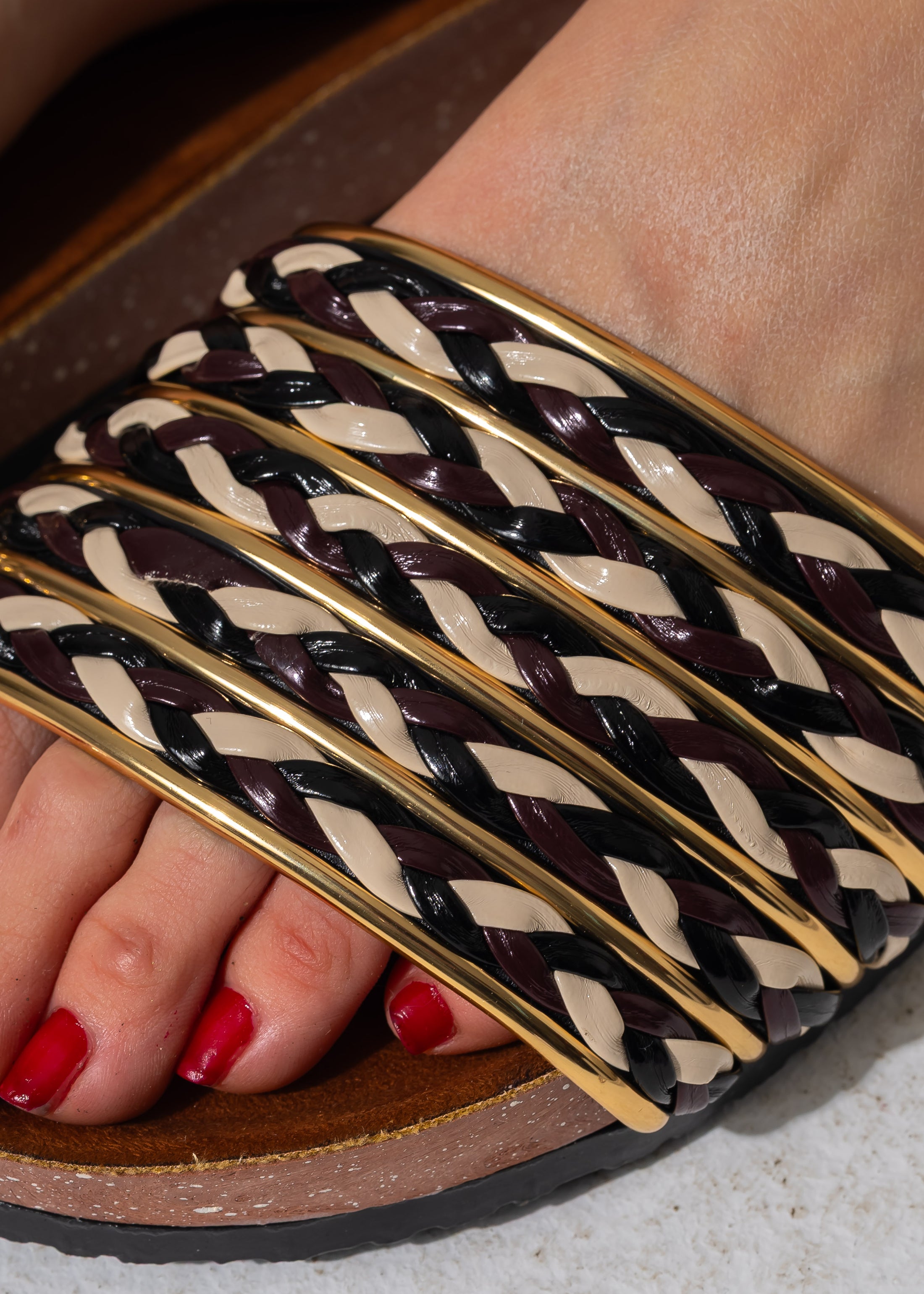 Multi-Strap Ethnic Slides - BLACK